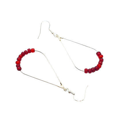 earrings tearshape steel gold with red beads